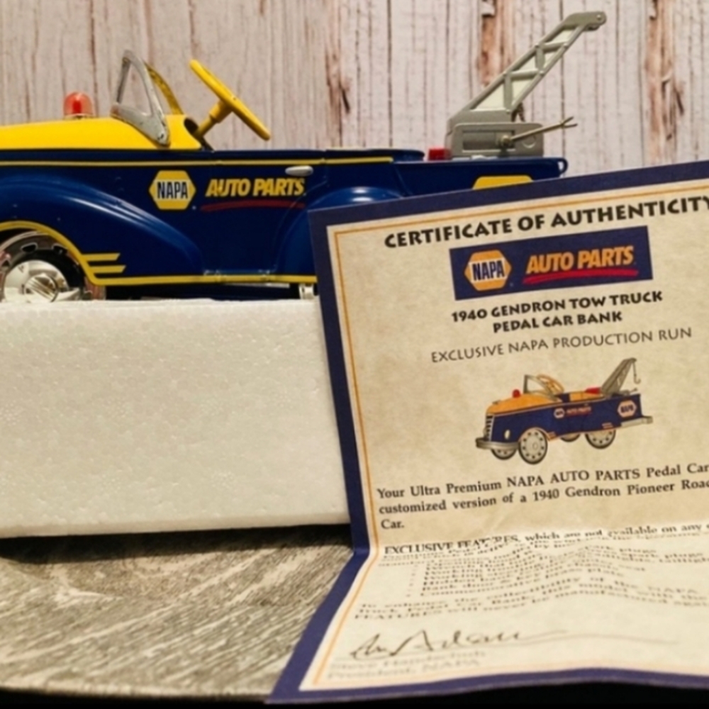 NAPA Auto Parts 1940 Gendron Tow Truck Pedal Car Bank